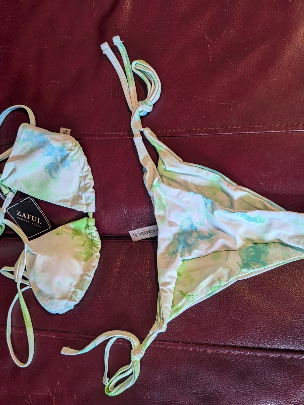 Zaful White and Green Tie-Dye Triangle Bikini Set